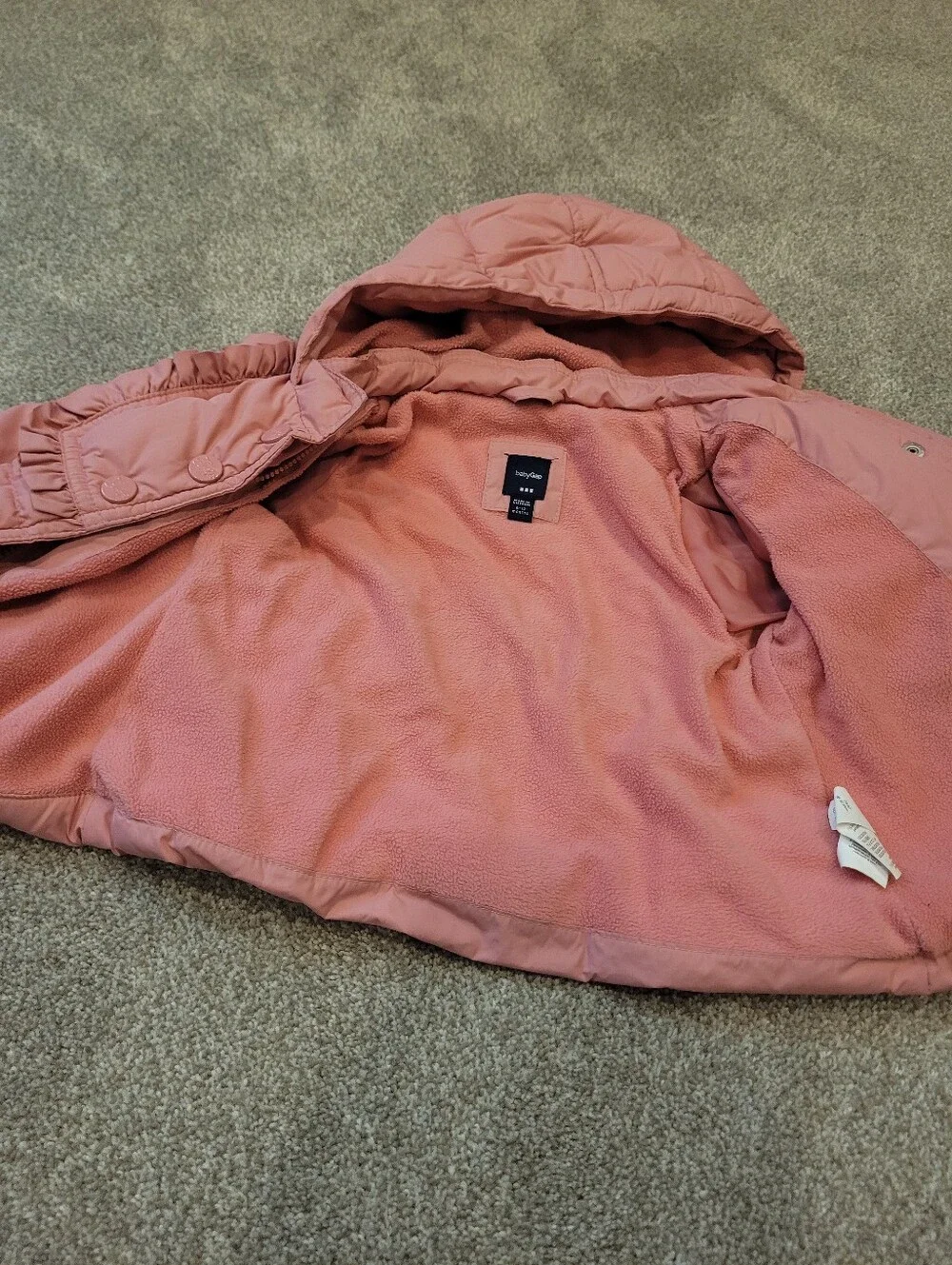 Gap Baby Hooded Pink Ruffle Puffer Jacket 6-12 Months